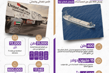 الإمارات تعلن إيصال 400 طن من المساعدات الغذائية لسكان غزة