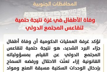 غرفة العمليات الحكومية: كارثة إنسانية في غزة والمنخفض الجوي يرفع ضحايا البرد من الأطفال إلى 6