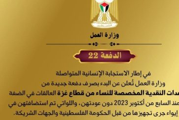 وزارة العمل تطلق الدفعة 22 من مساعدات نقدية للنساء العالقات من غزة في الضفة